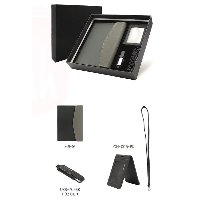 Black Cardboard Gift Box With Black PU Notebook, PUID Card Holder With Leather Lace